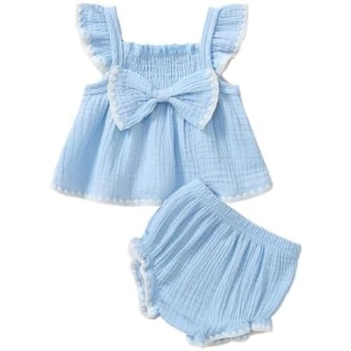 Baby Girl Summer Clothes Cute Ruffle Tops Dress Shorts Outfits Set Infant Toddler Shrit Bloomers Princess Outfit
