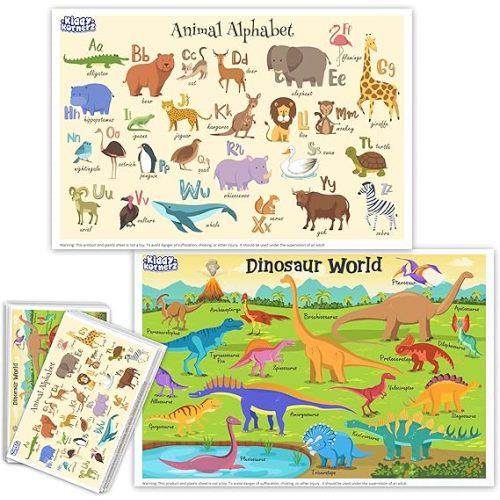 40 Pack Waterproof Disposable Placemats for Baby, Place mats for Kids, Toddler - Kids Placemats for Dining Table Tyke, Restaurants, and Travel (Animal Alphabet Theme)