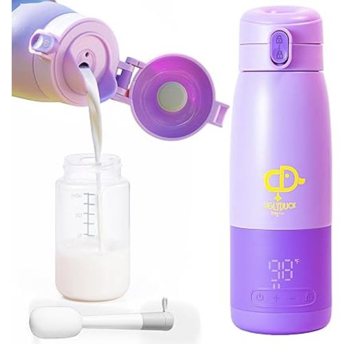 Portable Bottle Warmer for Travel | Portable Milk Warmer for Baby On the Go | Temperature Adjustable 98°F to 158°F | for Milk, Formula & Water 500ml | USB Rechargeable & Leak-Proof