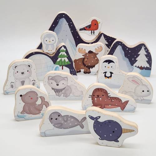 Arctic Animal Story Blocks Playscape Storytelling Sensory Blocks All Natural and Safe Seal, Polar Bear, Penguin, Winter Animals