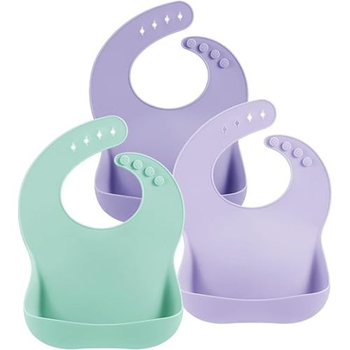 PandaEar 3 Pack Silicone Bibs for Boys Girls for Babies & Toddlers, Waterproof Feeding Bib with Large Food Catcher, BPA Free
