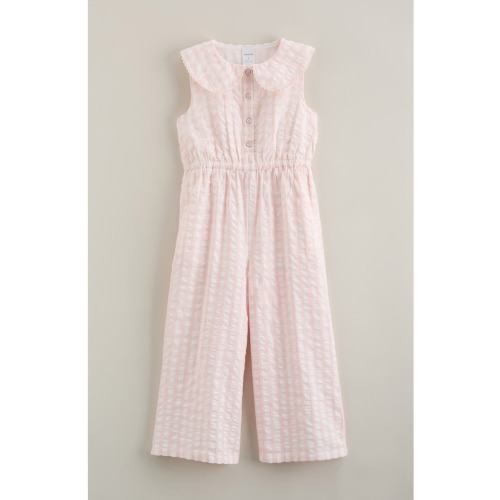Kids' Peter Pan Collar Cotton Seersucker Jumpsuit