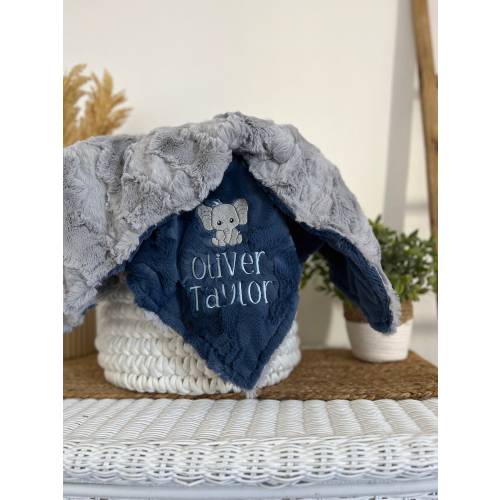 Personalized Baby Blanket, Embroidered Elephant Blanket, Silver Glacier Newborn Boy gift, Baby Shower Gift, Cute Blanket, Safari Blanket