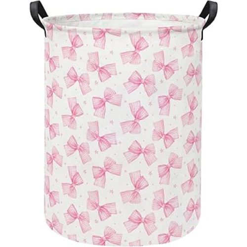 Baby Laundry Hamper kids laundry Basket Waterproof Storage Bin for Bedroom Toy Clothes Organizer Basket Woodland Animals Room Décor(Pink Bowknot)