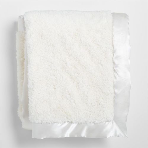 Satin Trim Cream Plush Baby Stroller Blanket