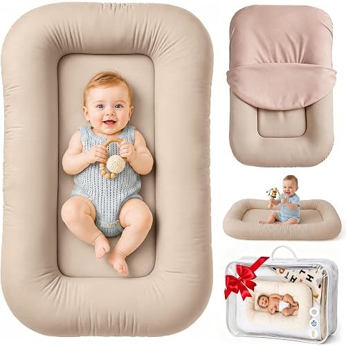 Infant Support Cushion & Baby Support Cushion for Newborn 0-24 Months, Breathable Cotton Pad, Supervised Use, Portable Infant Essentials for Travel and Home, Brown (Cover Included）