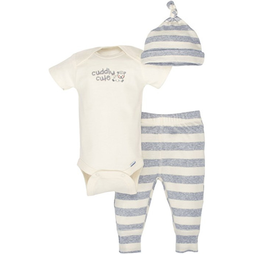 Baby 3-Piece Organic Onesies Bodysuit, Pant and Cap