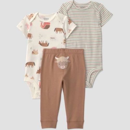 Carter's Just One You® Baby Boys' 3pc Farm Animal Printed Bodysuit and Pants Set - Brown Newborn