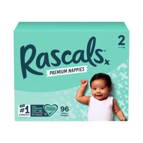 Rascals Premium Nappies Size 2 (4-8kg) | 96 Pack