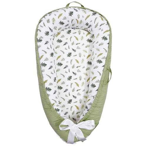 Aila+Aiden Baby Lounger | Organic Cotton Infant Lounger | Reversible, Adjustable & Portable Floor Lounger |Supervised Use | Soft, Breathable, Washable Cover - Star Collection (Sage Leaf)