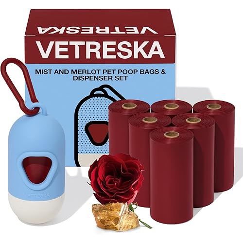 VETRESKA Dog Poop Bag Dispenser with 105 Bags, Leak Proof and Extra Thick