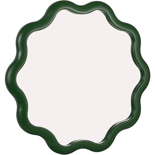 Creative Co-Op WavyScalloped Wood Wavy Wall Mirror, Green