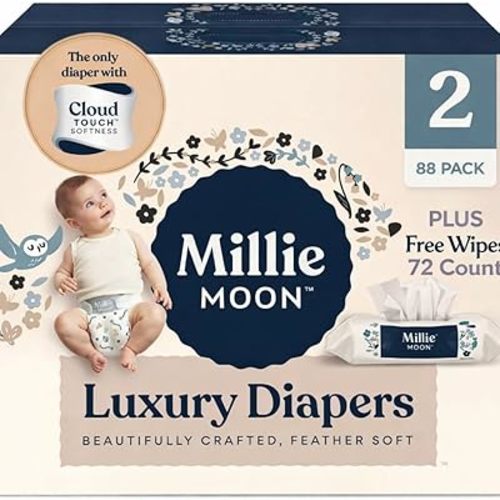 Millie Moon Luxury Diapers –(2-88ct)(Free Wipes 72 Count).