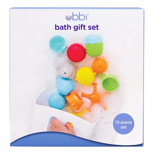 Ubbi Baby Bath Toy Gift Set, Includes Toy Drying Bin & 12 Toys, Baby Bathing