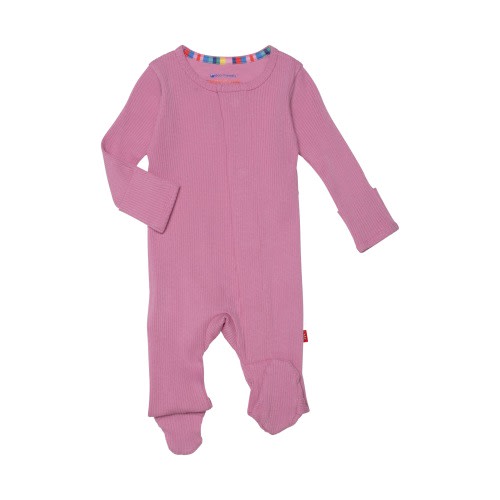 Mauve Ribbed Cotton Blend Magnetic Footie