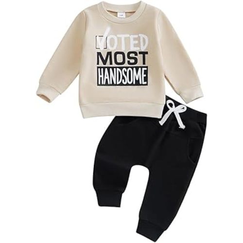 Baby Boy Fall Clothes Set Long Sleeve Letter Print Sweatshirt Pants Toddler Infant Outfits 6 12 18 24 Months 2T
