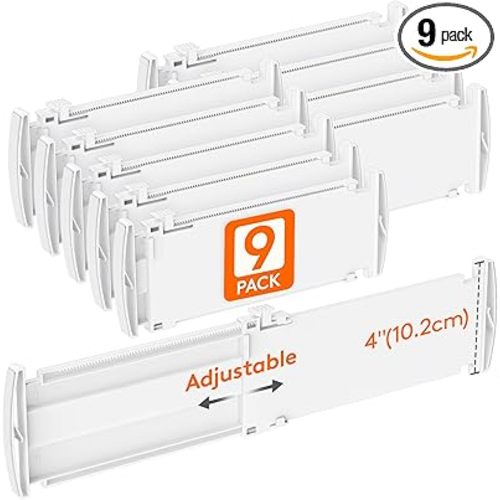 Lifewit 9 Pack Drawer Dividers 4" High, 10.5-16.5" Dresser Drawer Divider, Adjustable Drawer Organizers for Clothes, Plastic Drawers Separators for Dresser, Bedroom, Bathroom, Kitchen, Office
