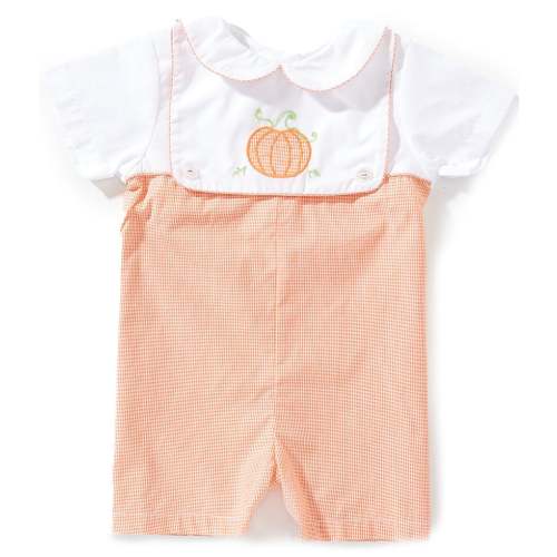 Petit Ami Baby Boys Short Sleeve Pumpkin Bib Romper