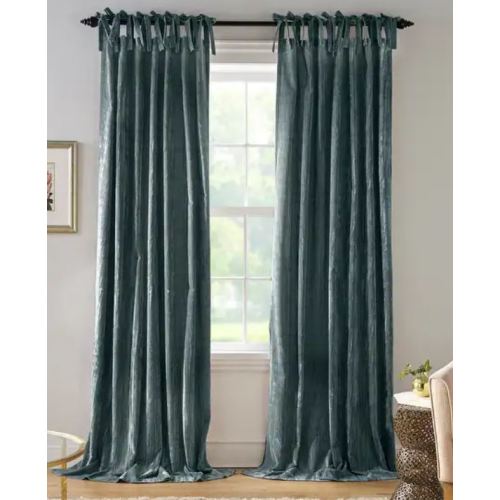 Korena Tie-Top Crushed Velvet Window Curtain - 52"x84" - Peacock