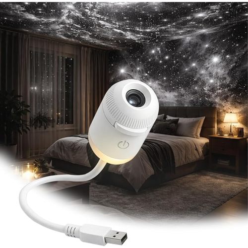2-in-1 Galaxy Projector Night Light with 12 Sliding Projection Films | Adjustable brightness 360° rotating design, USB power for car and bedroom, Decoration for adults and kids (12 Slides)