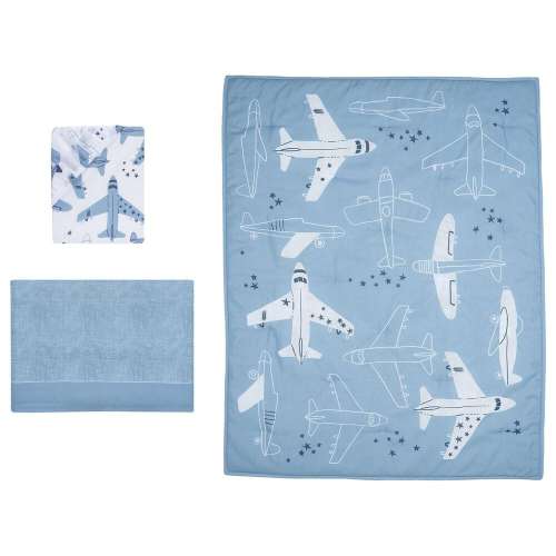 Lambs & Ivy Little Aviator 3-Piece Crib Bedding Set in Blue and White