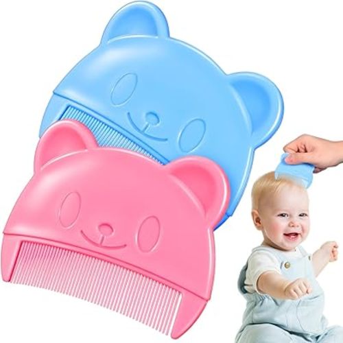 Abaodam Cute Cradle Cap Comb, 2Pcs Bear Shaped Baby Hair Combs, Gentle Touch & Easy to Hold, for Newborn Baby Cradle Cap Dandruff, Blue & Pink