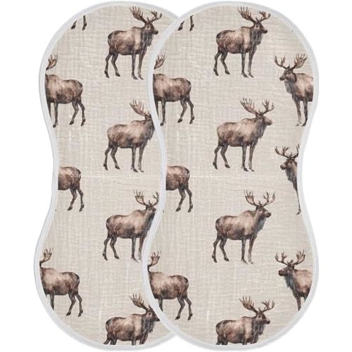 Retro Vintage Deer Moose Elk Burp Cloths Baby Boys Girls Absorbent Soft Cotton Burping Cloths Rags 2 Pack