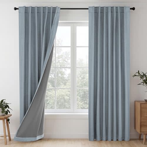 H.VERSAILTEX 100% Blackout Curtains Back Tab Full Light Blocking Curtain Draperies with Gray Coating Thermal Insulated Window Treatment Set of 2 Panels, 52" W x 84" L, Stone Blue