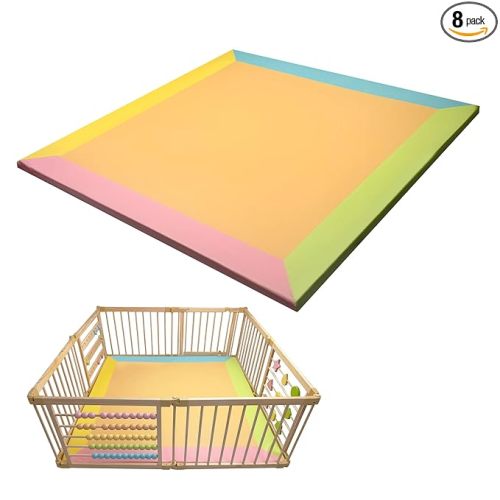 Zety Compatible Baby Play Mat - PU Leather Baby Playpen Mat - Waterproof Baby Play Mats for Floor - 1.5" Thick High Density Foam Play Mat (Colored, 8-Panel) (Colored, 8-Panel)
