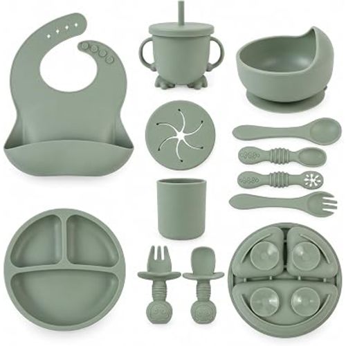 JOJO Baby 12-Piece Silicone Baby Feeding Set, Suction Plate & Bowl