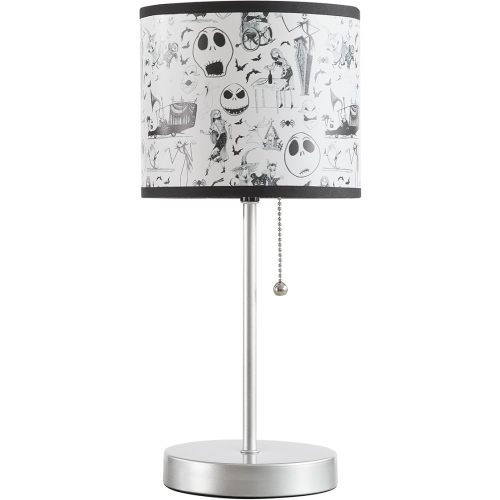 Idea Nuova Table Lamp for Kids, Stick Lamp with Printed Shade & Pull Chain, Bedroom or Nursery Nightstand Lighting,Nightmare Before Christmas