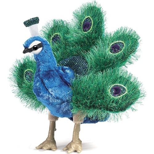 Folkmanis Small Peacock Hand Puppet, Blue; Green, Gold
