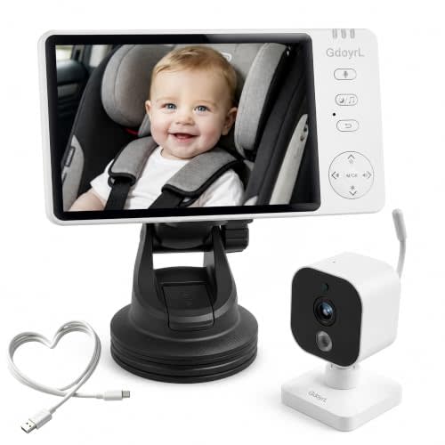 Wireless Baby Car Camera with 5-inch HD 1080P IPS, USB-Powered 360° Rotating Rear Seat Monitor (1000 ft) Auto/Manual Night Vision & VOX Mode, HD Display for Car Backseat Home Baby Pet