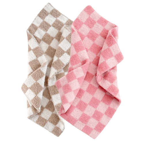 2-Pack Phufy® Bliss Mini Blanket, Cocoa/Strawberry Carnation Checkerboard