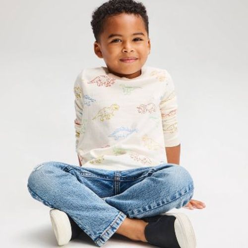 Toddler Boys' Long Sleeve Dinosaur Classic Fit T-Shirt - Cat & Jack™ Cream 3T