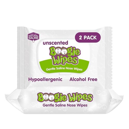 Boogie Wipes, Saline Wipes for Baby & Kids, Nose Booger Wipes for Allergy Relief, Face, Hand & Body, Made with Vitamin E, Aloe and Natural Saline, Unscented, 30 Count (Pack of 3)