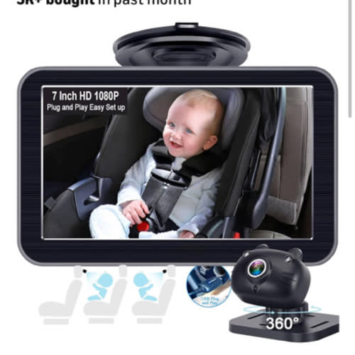 DoHonest Baby Car Camera 7-Inch: USB Plug and Play Easy Setup 360 Degree Rotating Backseat Camera Two Kids HD 1080P Rear Facing Car Seat Cameras Clear Night Vision -V9