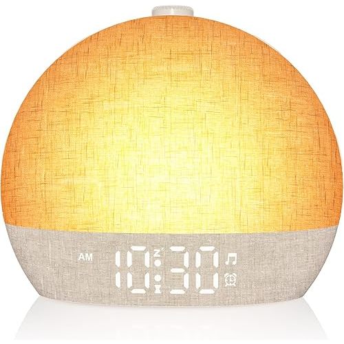 Wake Up Light Sunrise Alarm Clock, White Noise Sound Machine with 30 Soothing Sounds, Dimmable Night Lights, Sleep Aid, Snooze, Timer, Loud Alarm Clock for Heavy Sleepers Adults Kids, Ideal for Gift