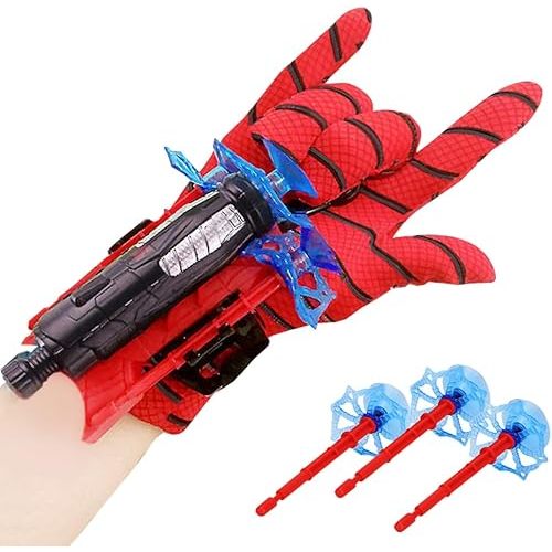Spider Web Shooter with Gloves, Wrist Launcher Costume Toy, Superheroes Cosplay Action Figure Gift for Kids