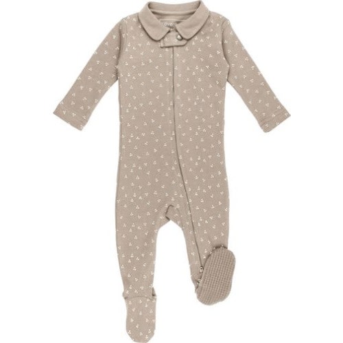 Polo Organic Cotton Zip Footie: Oatmeal Dots, 3-6M