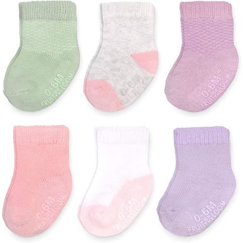 Fruit of the Loom All Weather Baby & Toddler Socks - Cotton Crew Socks with Grips for Boys, Girls and Unisex