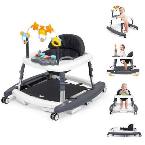 Baby Walker with Adjustable Height Foldable Seat Activity Toys and Rocking Mode
