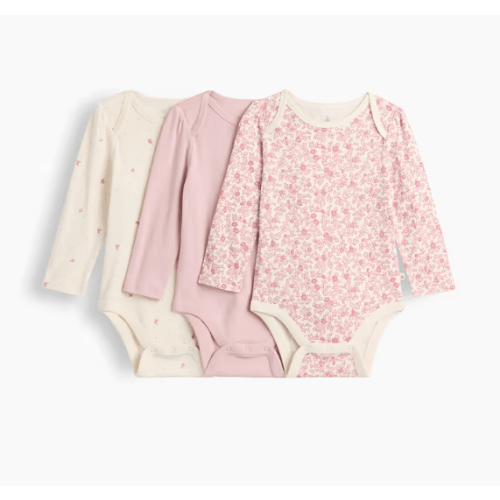 Baby Bodysuit (3-Pack) Ivory Pink Floral 0-3M