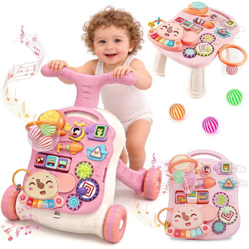 Caunedy 3 in 1 Baby Walker Activity Center, Sit to Stand Learning Toy with Music Panel, Early Learning Gifts for Infant 12 Months