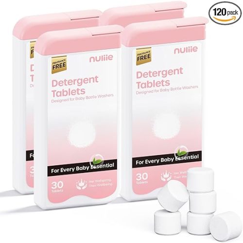 Nuliie 120PCS Detergent Tablets for Momcozy, Baby Brezza, GROWNSY Washer | High-Efficiency Removes Milk Residue & Odor, Gentle Formula Safe for Baby Bottle Washer