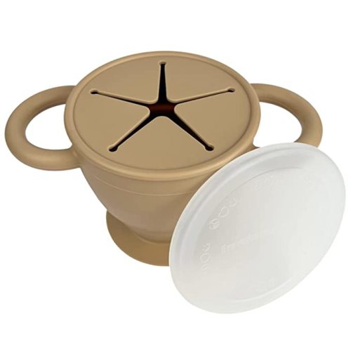 BraveJusticeKidsCo | Snack Attack II Snack Cup | Collapsible Silicone Snack Container | Toddler and Baby Snack Catcher Lid (Honey Ginger)