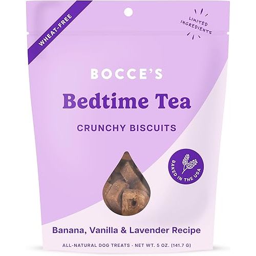 Bocce's Bakery Oven Baked Bedtime Tea Treats for Dogs, Wheat-Free Everyday Dog Treats, Made with Real Ingredients, Baked in The USA, All-Natural Biscuits, Banana, Vanilla, & Lavender, 5 oz
