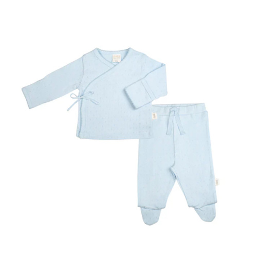 Paty Pointelle Kimono Set, 100% Organic Cotton Blue