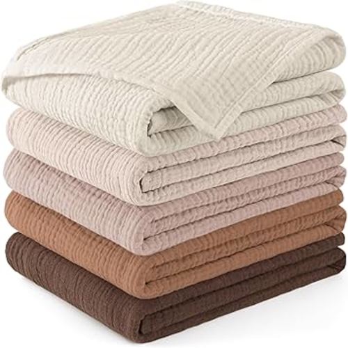 Susurration Baby Burp Cloths Muslin 100% Cotton Burp Cloths 5 Pack, Organic Fabric Burp Cloths for Baby Boy Girl, Newborn Essentials Registry-Brown