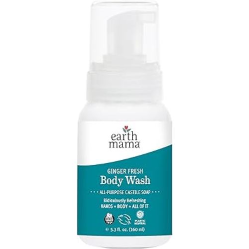 Earth Mama Ginger Fresh Foaming Hand Soap and All Purpose Body Wash for Sensitive Skin, Liquid Castile Soap with Organic Coconut Oil, Shea Butter, Calendula, & Aloe, 5.3 fl oz